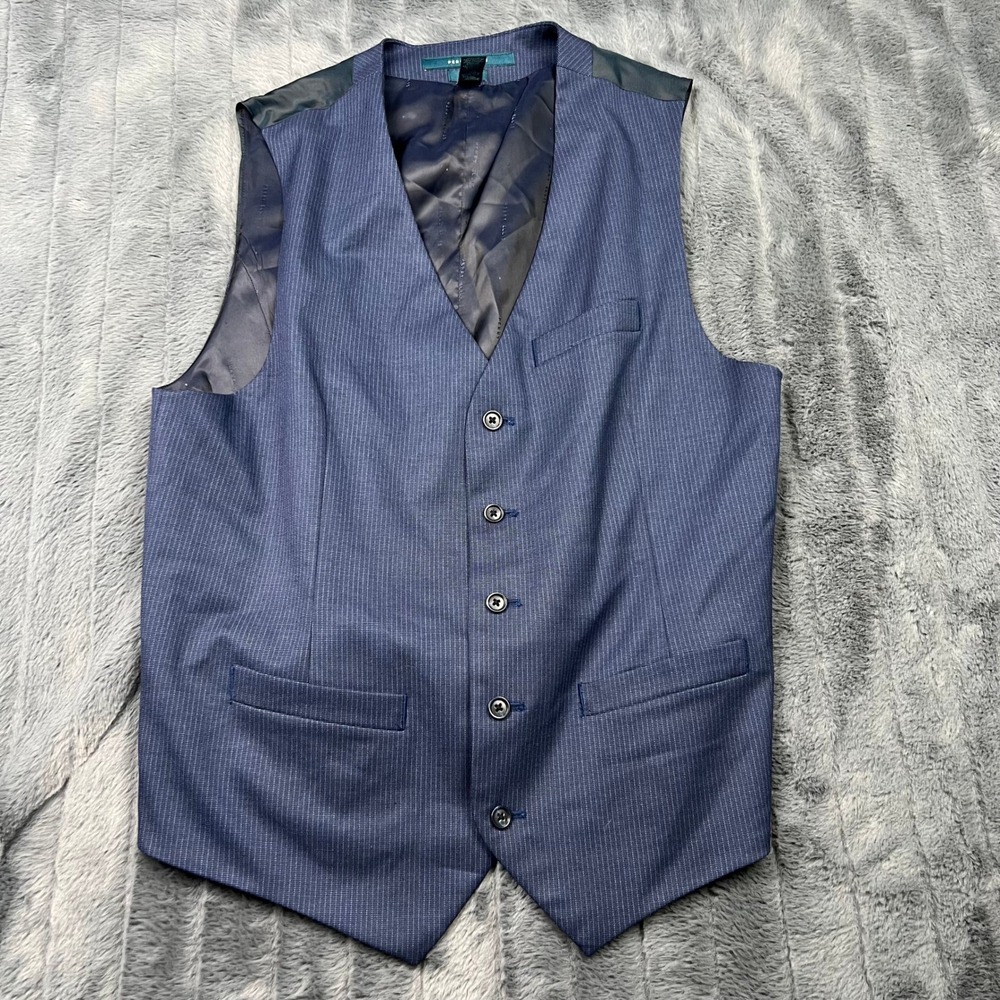 Perry Ellis Mens Slim Fit Stretch Blue Pinstripe Suit Vest Waistcoat Size M
